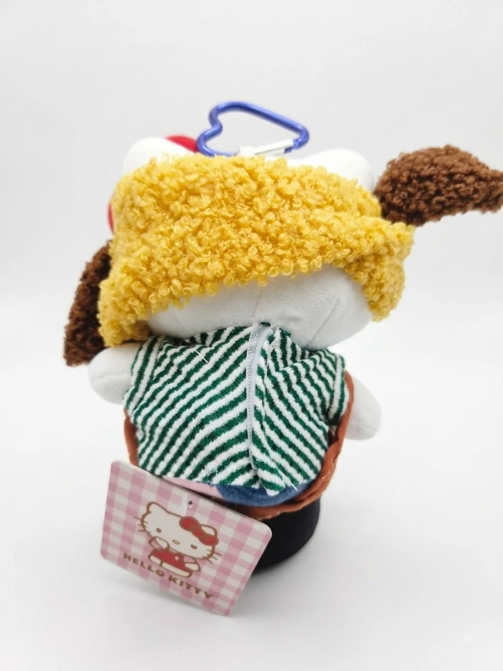 Hello Kitty Plush Keychain with Red Bow, Brown Ears & Yellow Hat